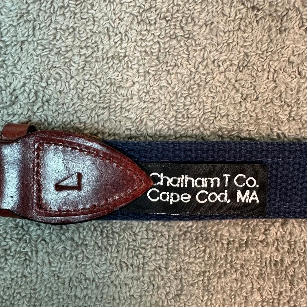 Chatham T Co Cape Cod Anchor Surcingle Belt Navy Pink Leather Preppy Mens L